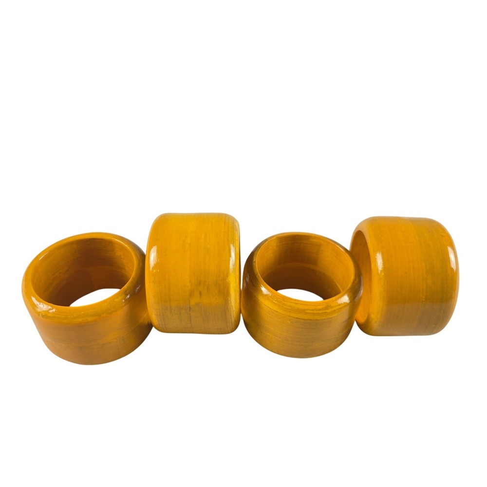 Vintage Set of 4 Mustard Yellow Wooden Napkin Rings Mid Century Modern MCM